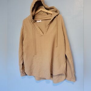 XiRENA Tan Cotton Hooded Pullover Top Size M
